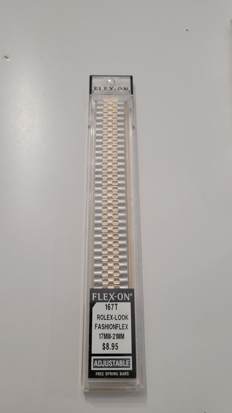 Vintage Flex-On 167T Adjustable Stretch Watch Band 17mm-21mm Two Tone NOS